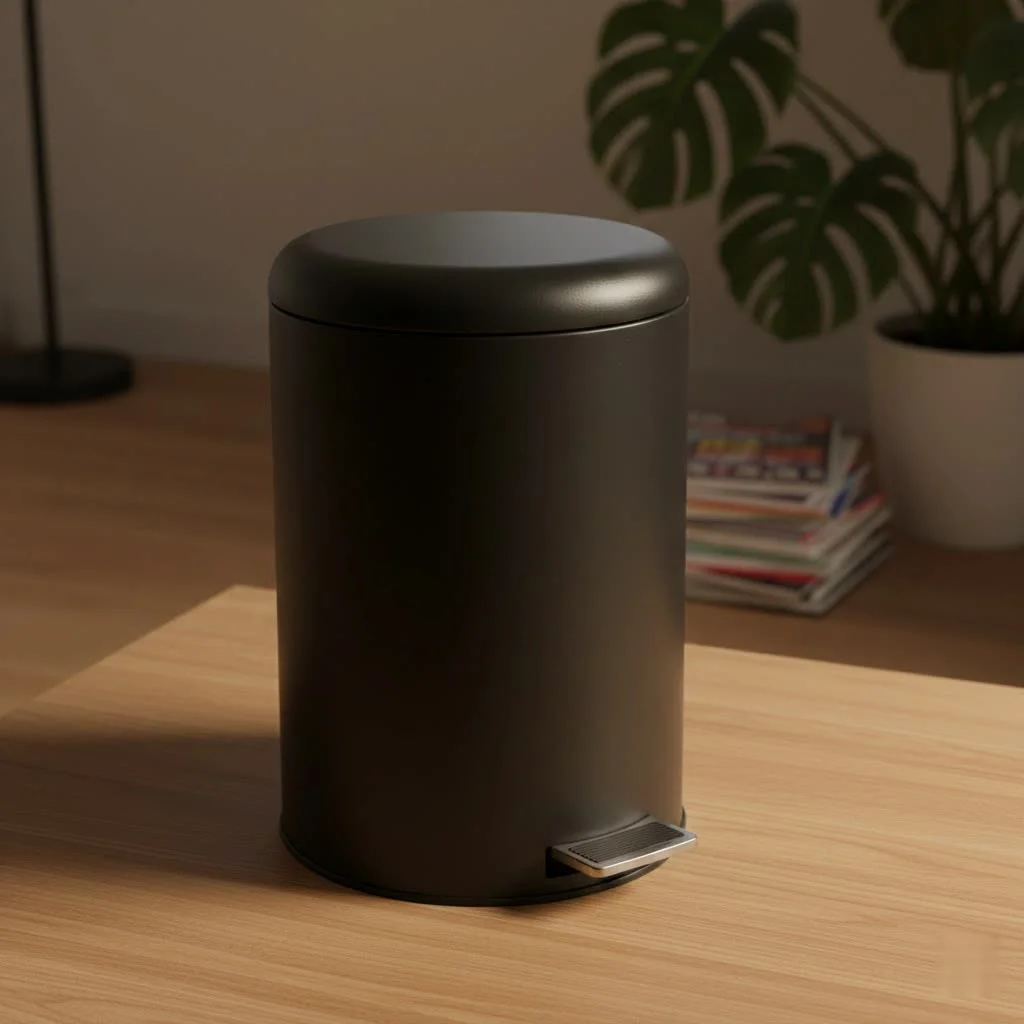 Motion sensor trash can in a modern kitchen